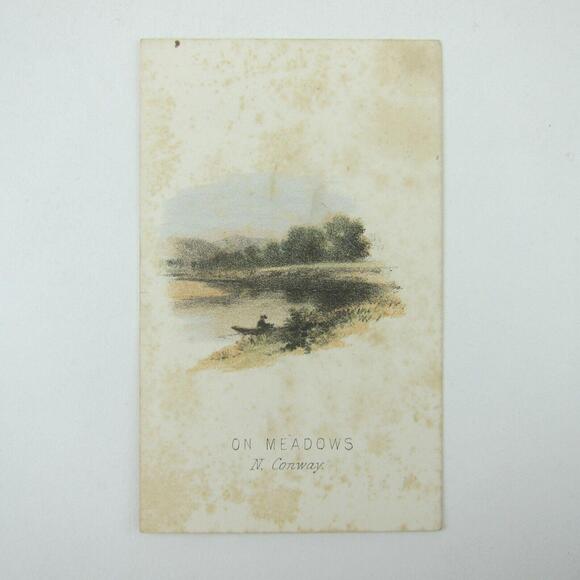 Other - Color Lithograph Print Row Boat On Meadows North Conway New Hampshire Antique